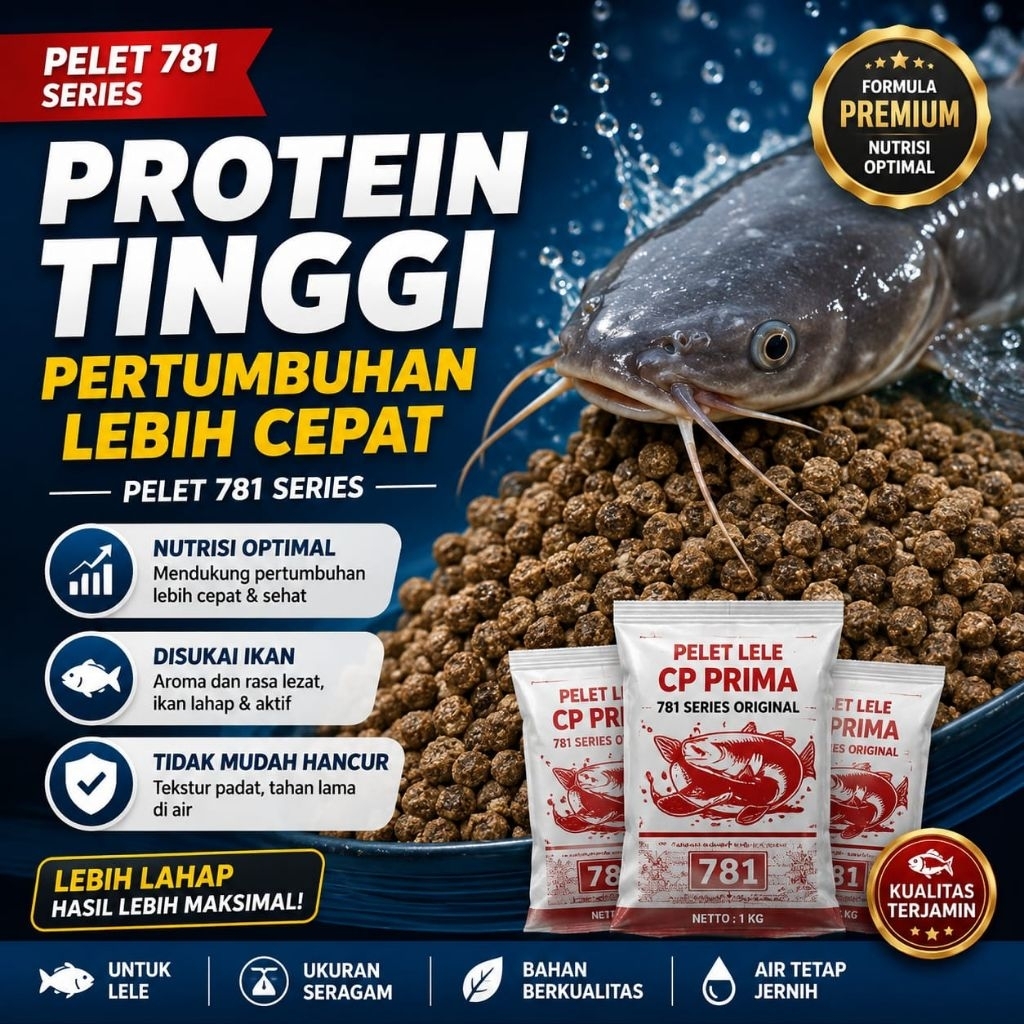 Pelet Ikan Lele Hi-Provite 781 Series Original 1mm 2mm 3mm Pakan Lele Apung (1 Kg) Hi Pro Vite