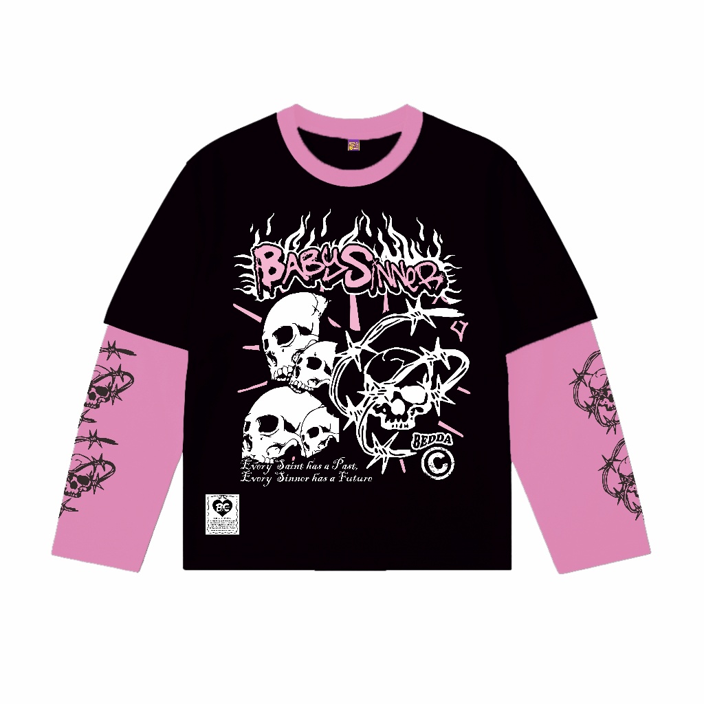 Longsleeve Boxy Oversize Double Layer Bedda - Baby Sinner Black Layer Pink