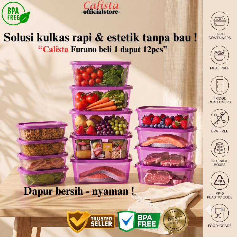 [BPA FREE] Set 12pcs Toples Plastik Calista Furano Ungu - Bebas BPA, Aman Microwave, Hemat Tempat To