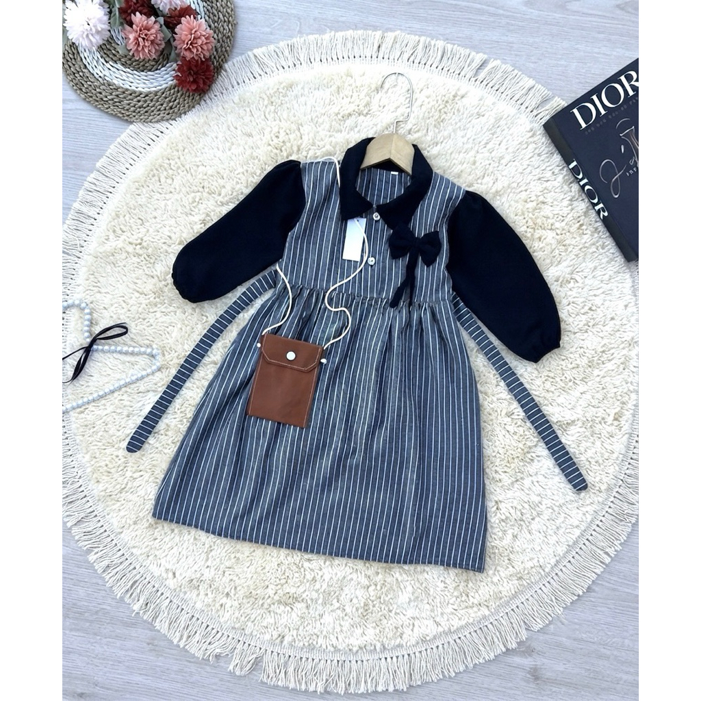 Gamis Anak Perempuan Lucu Terbaru Model Andini 1-9 Tahun Bahan Katun Salur MIX Crinkle Airflow FREE 