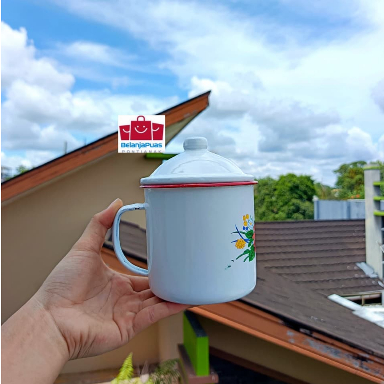 Mug Enamel Jadul Tutup 10 Cm / Mug Enamel 10 cm / Mug Jadul  U