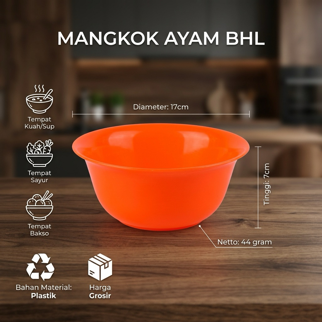 Mangkok bakso ayam BHL bening warna warni plastik tebal
