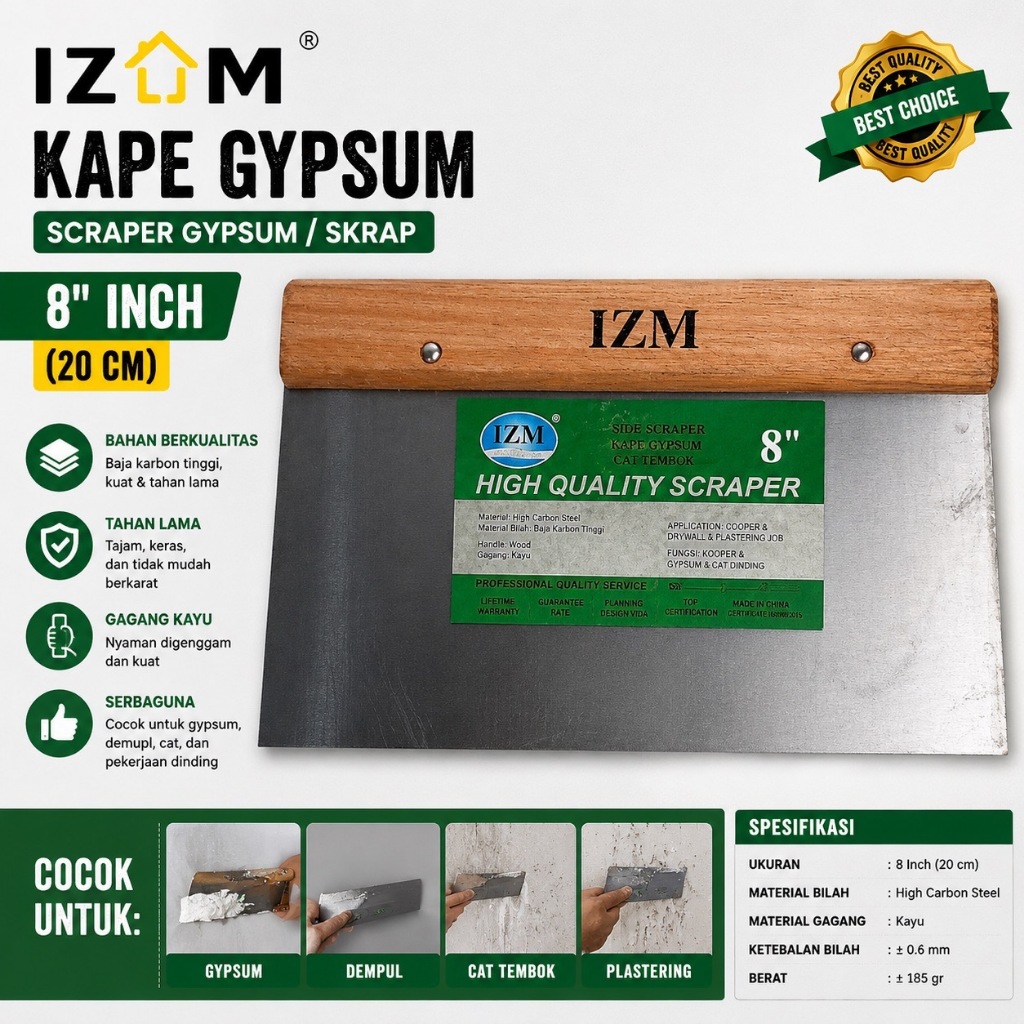 IZM Kape Gypsum Gipsum Scraper 8" Inch 20 cm Alat Penghapus Plaster dan Wallpaper dari Dinding Lanta