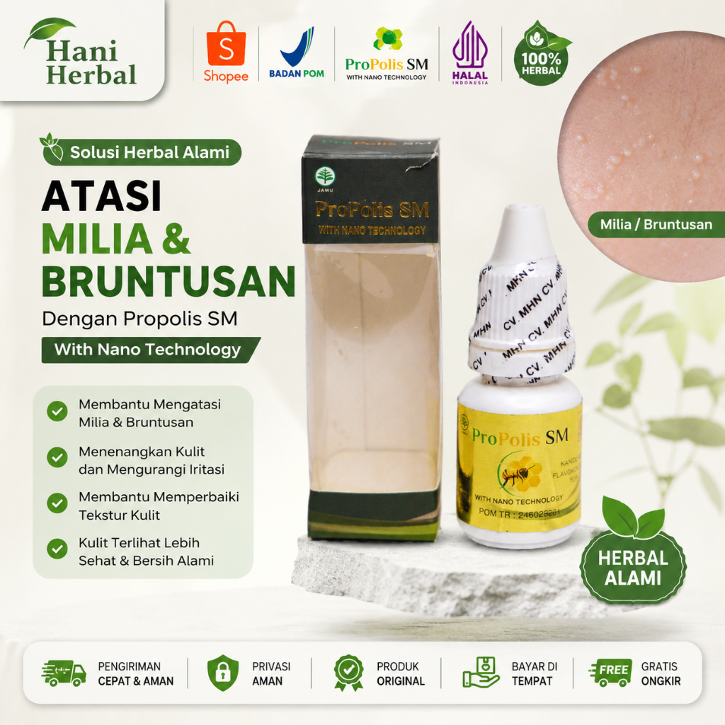 Milia Bruntusan Propolis SM | Penghilang Milia & Bruntusan Wajah, Bantu Haluskan Kulit & Melembapkan