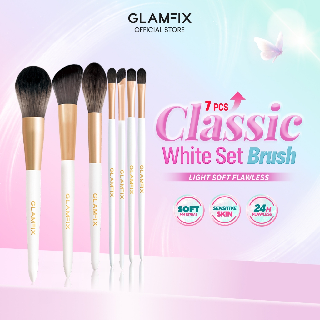 GLAMFIX Classic Pure White Makeup Brush Kuas Makeup Set Kuas Concealer Kuas Eyeshadow Kuas Blush On 