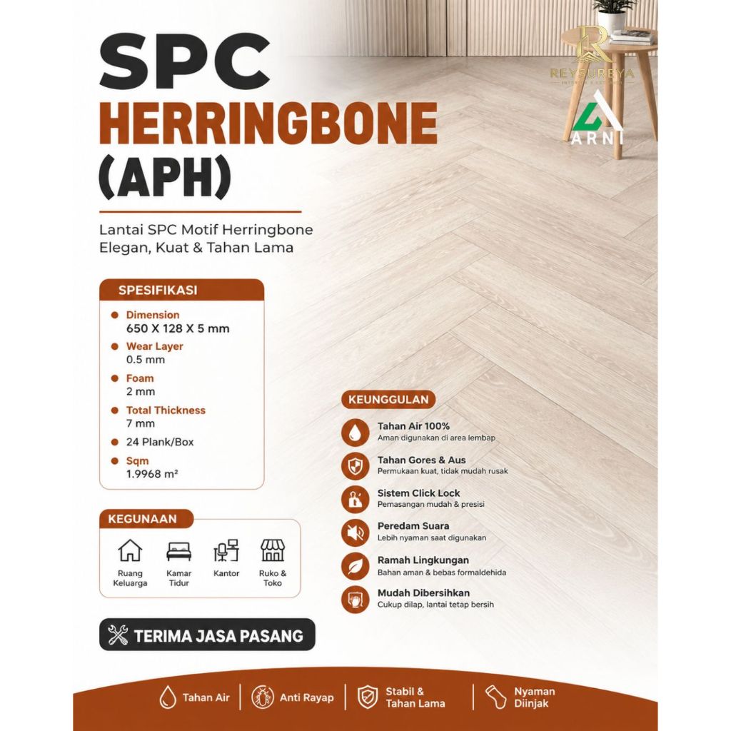 Lantai SPC Herringbone 7mm APH Parket Vinyl Click Lock Premium per Box
