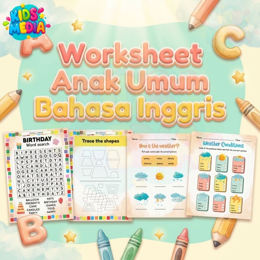 [K0162] Worksheet Anak Umum Bahasa Inggris | Bundle Worksheet Bahasa Inggris Anak
