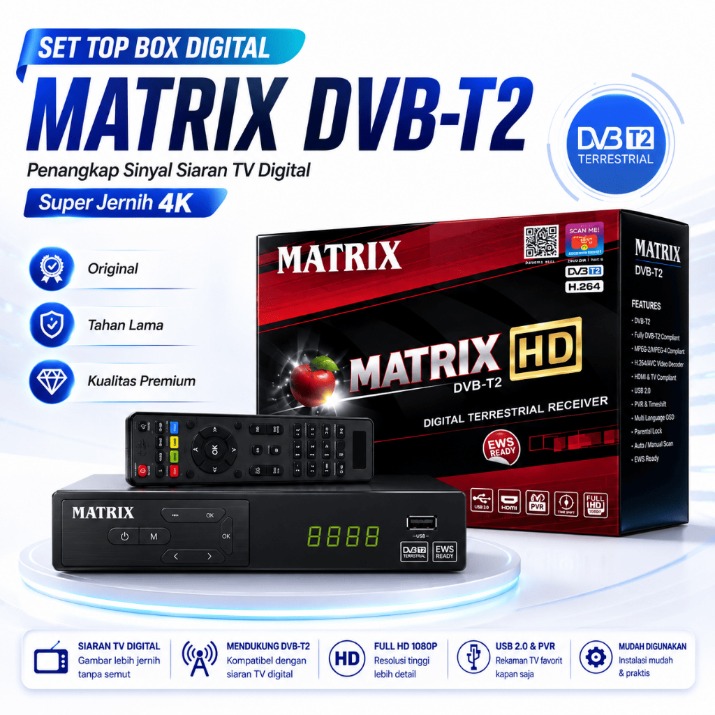 SET TOP BOX MATRIX DVB-T2 MERAH PENANGKAP TV DIGITAL RECEIVER TV MATRIX