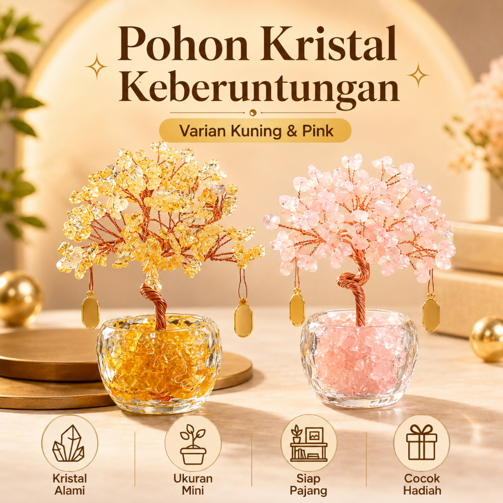 Bonsai Kristal Pembawa Hoki Hiasan Meja Kantor Dekorasi Ruang Kerja Dari Batu Alam Kristal Merah Mud