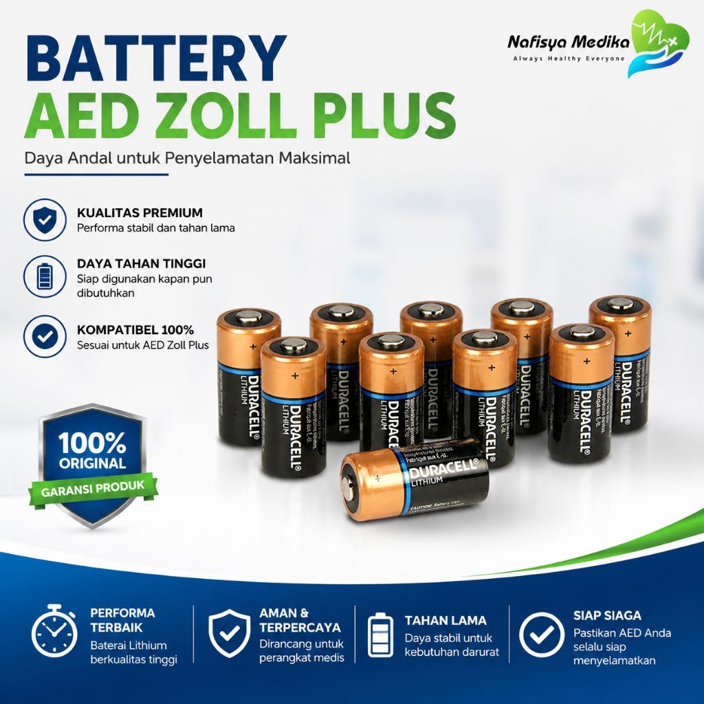Battery AED Zoll Plus Original Duracell Lithium 123A CR123A 10 Pcs Baterai Defibrillator ZOLL AED Pl