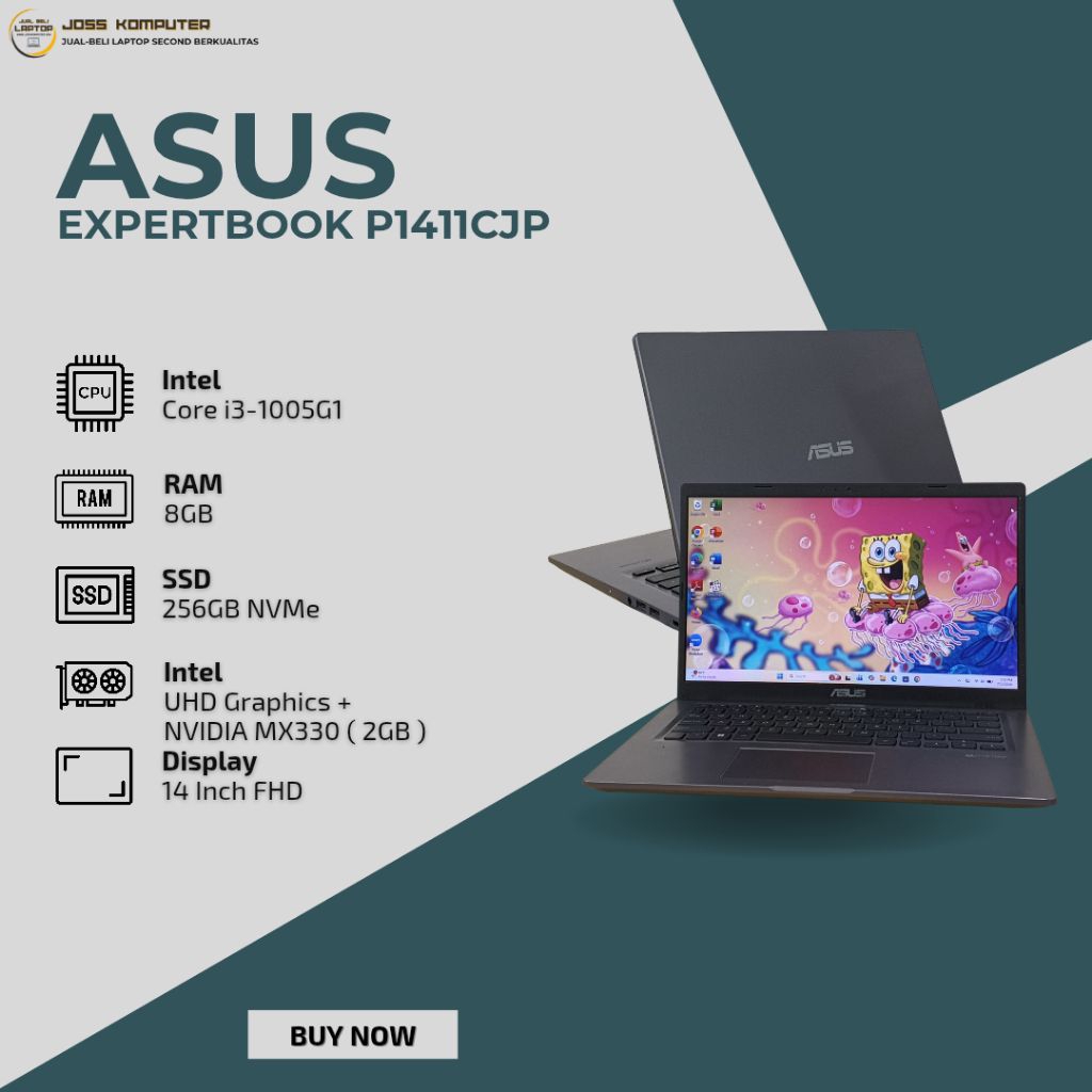 ASUS EXPERTBOOK P1411CJP INTEL CORE I3-1005G1/ RAM 8GB/ SSD 256GB NVME/ NVIDIA MX330/14" FHD
