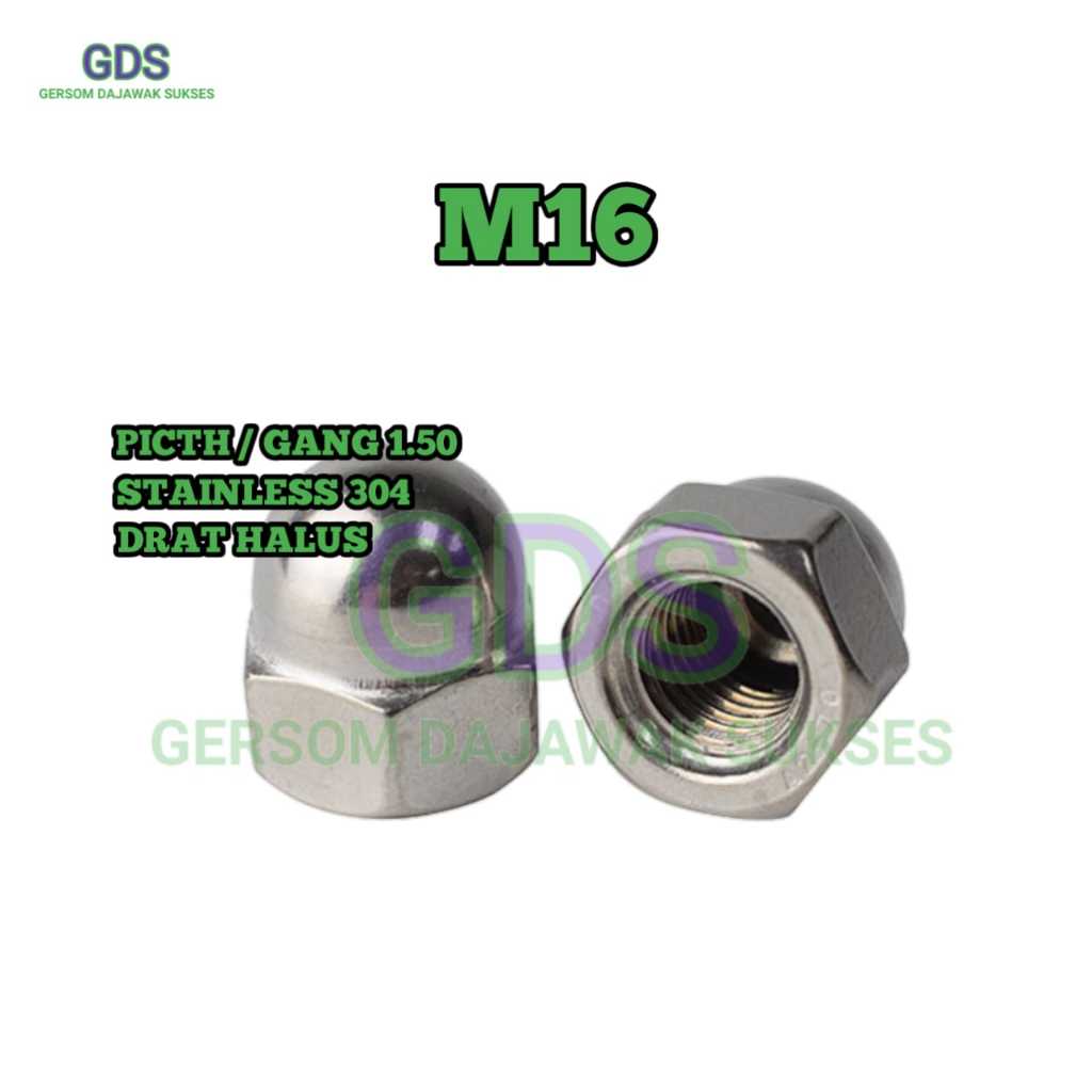 Mur Topi Halus M16 x 1.50 Stainless 304 / Mur Drat Halus / Cup Nut Halus Stainless 304