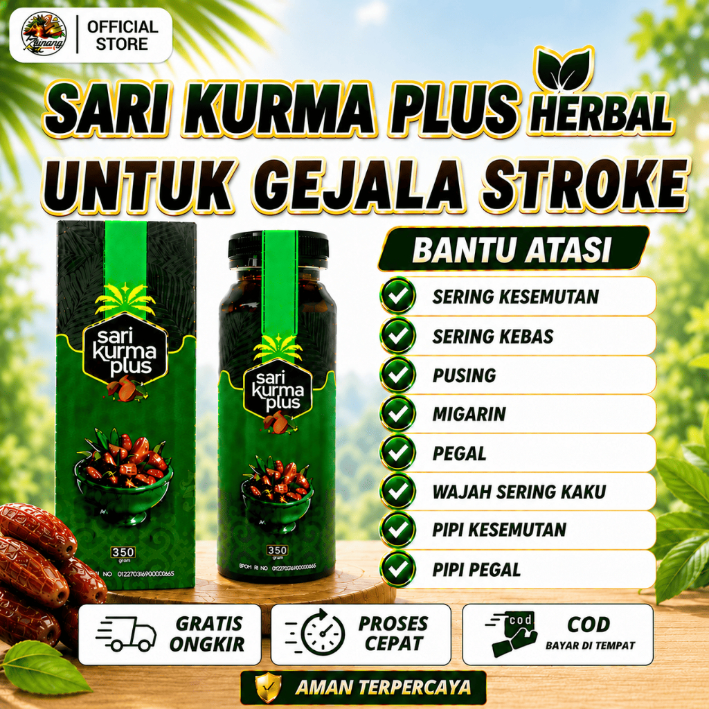 Sari Kurma Plus - Untuk Gejala Stroke, Sering Kesemutan, Kebas, Pusing, Migrain, Wajah Kaku, Pipi Ke
