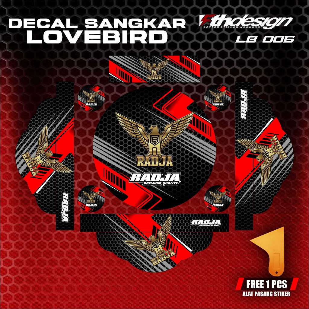 Decal Sangkar Lovebird Stiker Sangkar Lovebird Desain Terbaru Motif Radja Merah