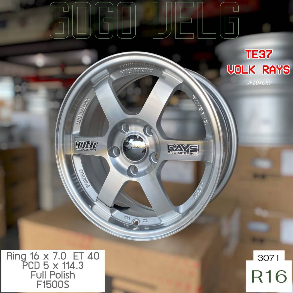 Velg Mobil R16 Rays TE37 PCD 5X114,3 Lebar7 ET40 Silver Polish Reborn Innova Rush CRV Ertiga Ring 16