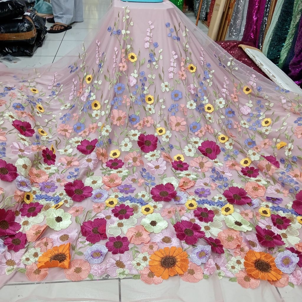BAHAN/KAIN TILLE GARDEN 3D/TILLE BUNGA TIMBUL / KAIN TILLE BORDIR 3D