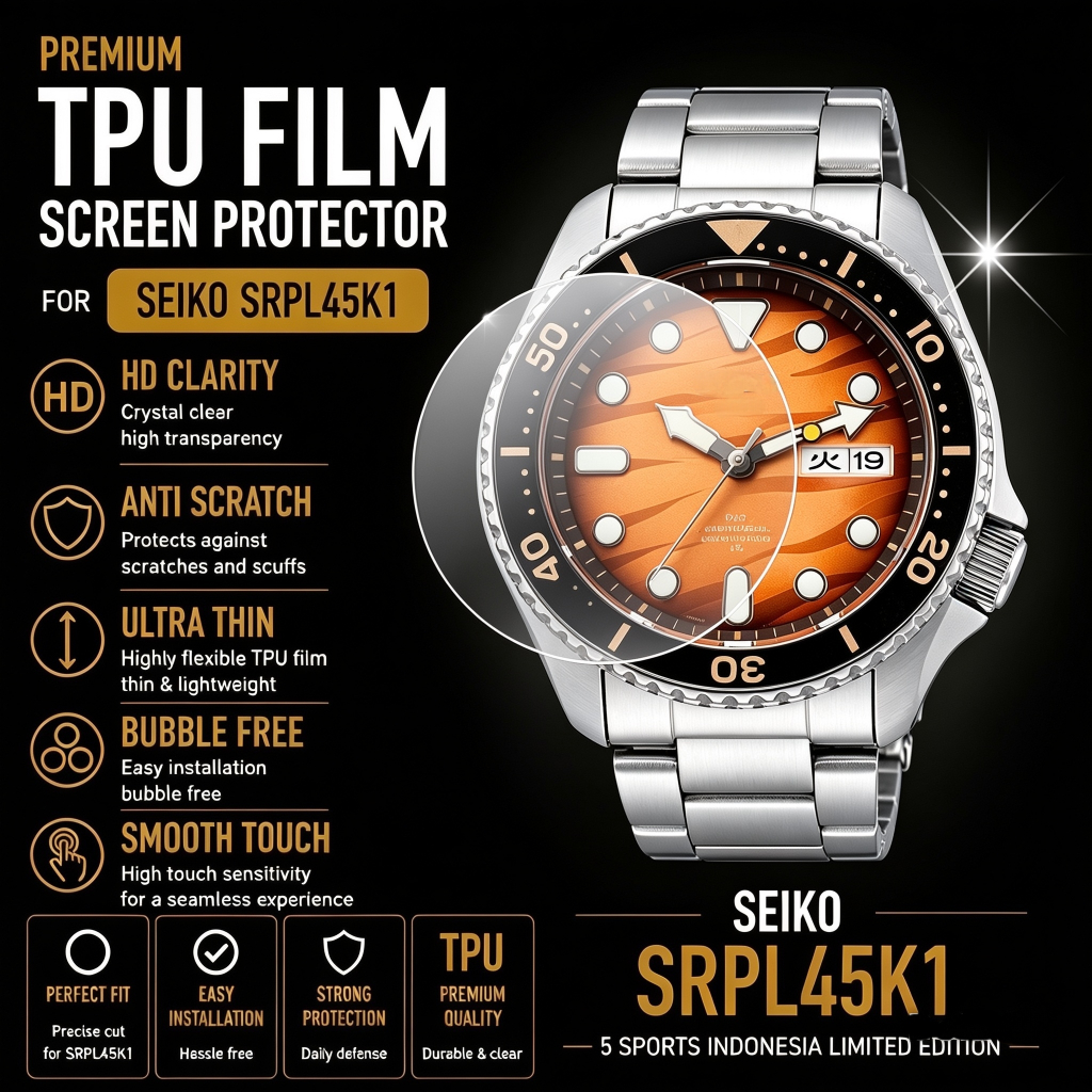 Anti Gores Seiko SRPL45K1 Tiger Screen Protector Pelindung Kaca Jam Tangan