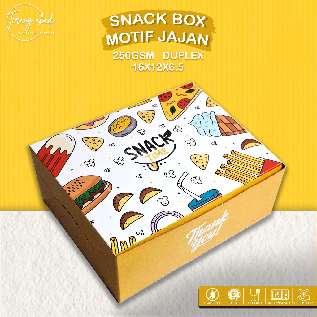 Dus Motif Snack Time Kuning ( 16 x 12 x 6,5 ) / Dus Kue / Dus Snack /Dus 5 snack / Dus Jajan / Dus M