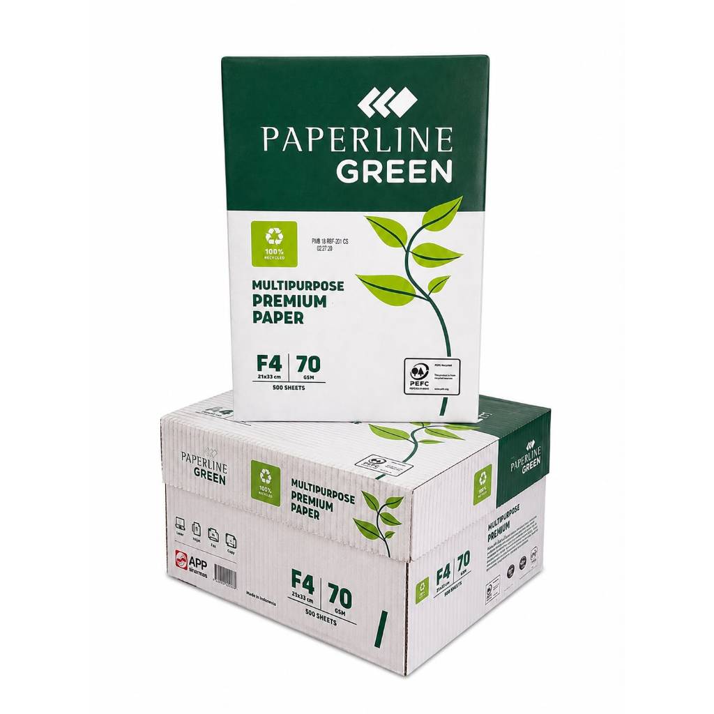 Kertas HVS F4 70 Paperline Green / HVS Folio 70 murah / Kertas Fotocopy 70 gsm F4 1 Dus 5 Rim