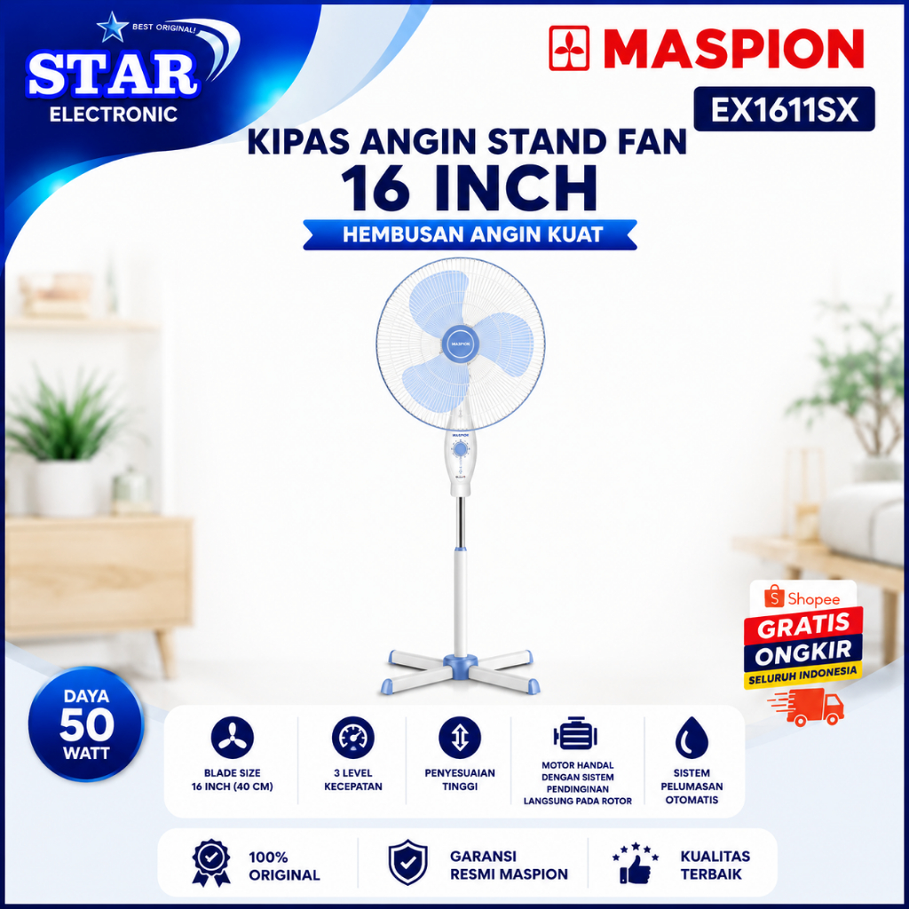 MASPION KIPAS ANGIN EX1611SX/EX-1611SX /EX-1611-SX /EX 1611SX /EX 1611 SX /MASPION ORIGINAL GARANSI