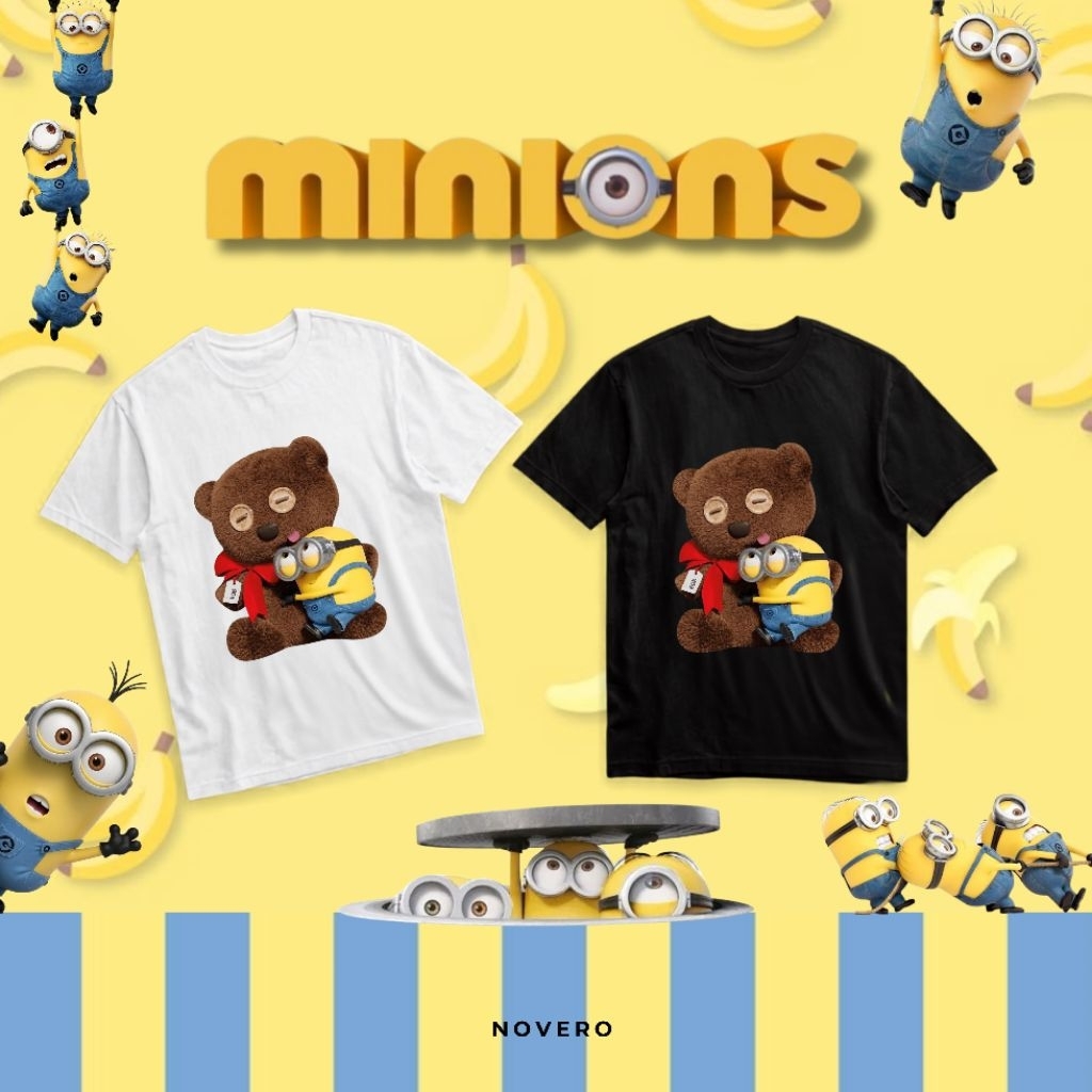 Novero T-Shirt Minion Bob and Tim Baju Kaos Lengan Pendek Hitam Putih Baju Minion Pria Wanita Unisex