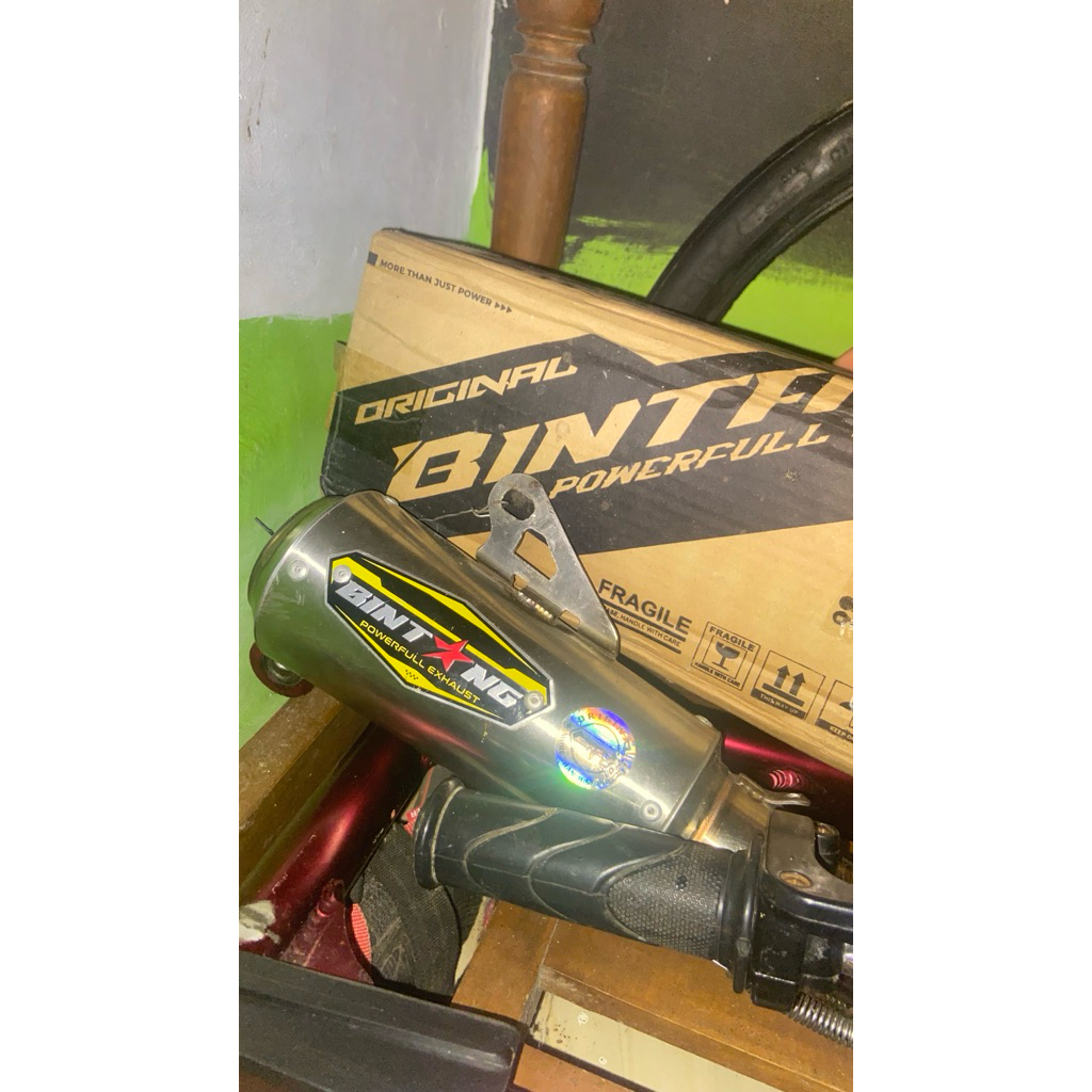 Bintang Powerfull Exhaust Silencer Motor Original Stainless Steel Perak Hitam
