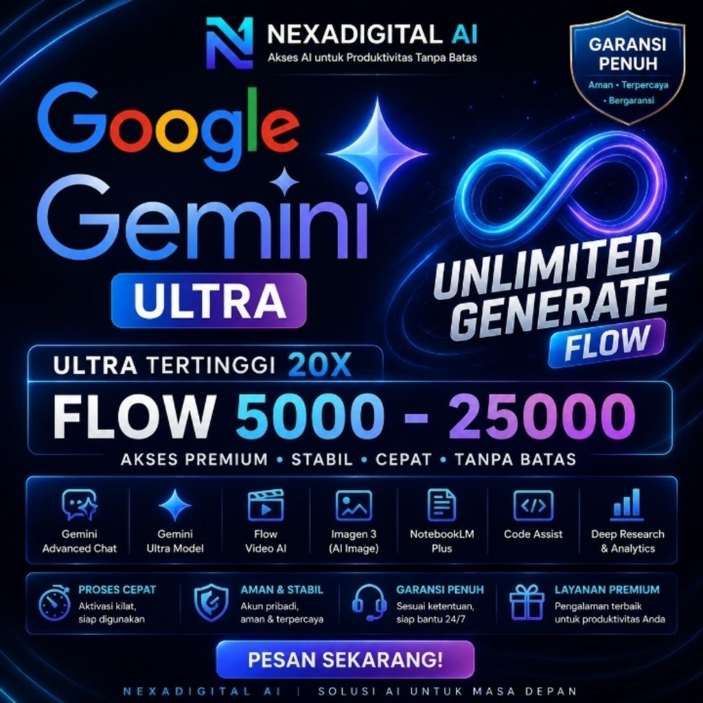 Gemini AI Ultra Tertinggi 20x | 25000 kredit FLOW AI ULTRA Veo 3.1 & Omni Flash
