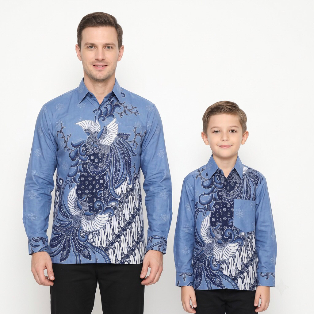 |KertaJaya| Kemeja Batik Pria Cuple Anak Ayah Lengan Panjang Lapis Furring Arrow Bahan Katun 40s War