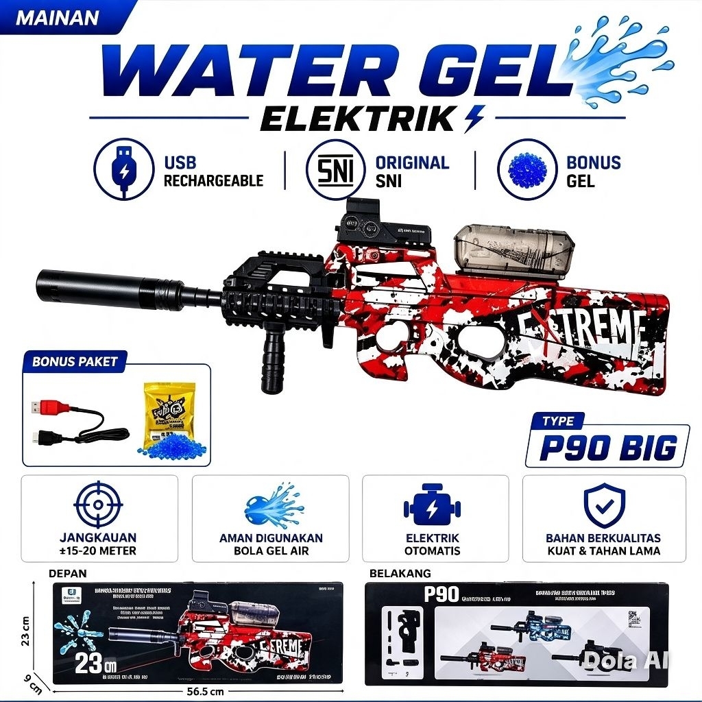 Mainan Water Gel P90 BIG/BESAR Elektrik Rechargeable USB Gel Blaster Outdoor P90 SNI
