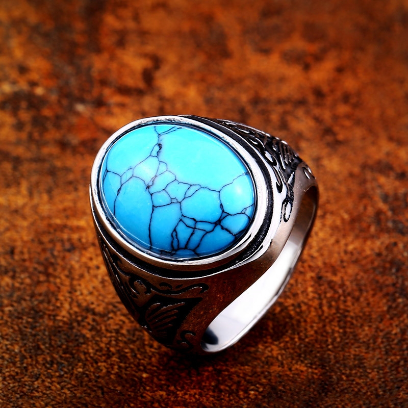 Batu Pirus Mesir Biru Gradasi Jenong Ceplok Kuro Ring Alpaka