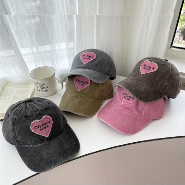 Topi Wanita Gaya Retro - Topi Baseball Bordir Hati Estetik - Aksesoris Pelengkap Outfit