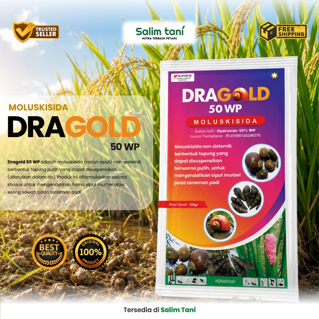 Dragold 50 WP Moluskisida Non-Sistemik 100gr Untuk Mengendalikan Siput Murbei Padi Original 100%