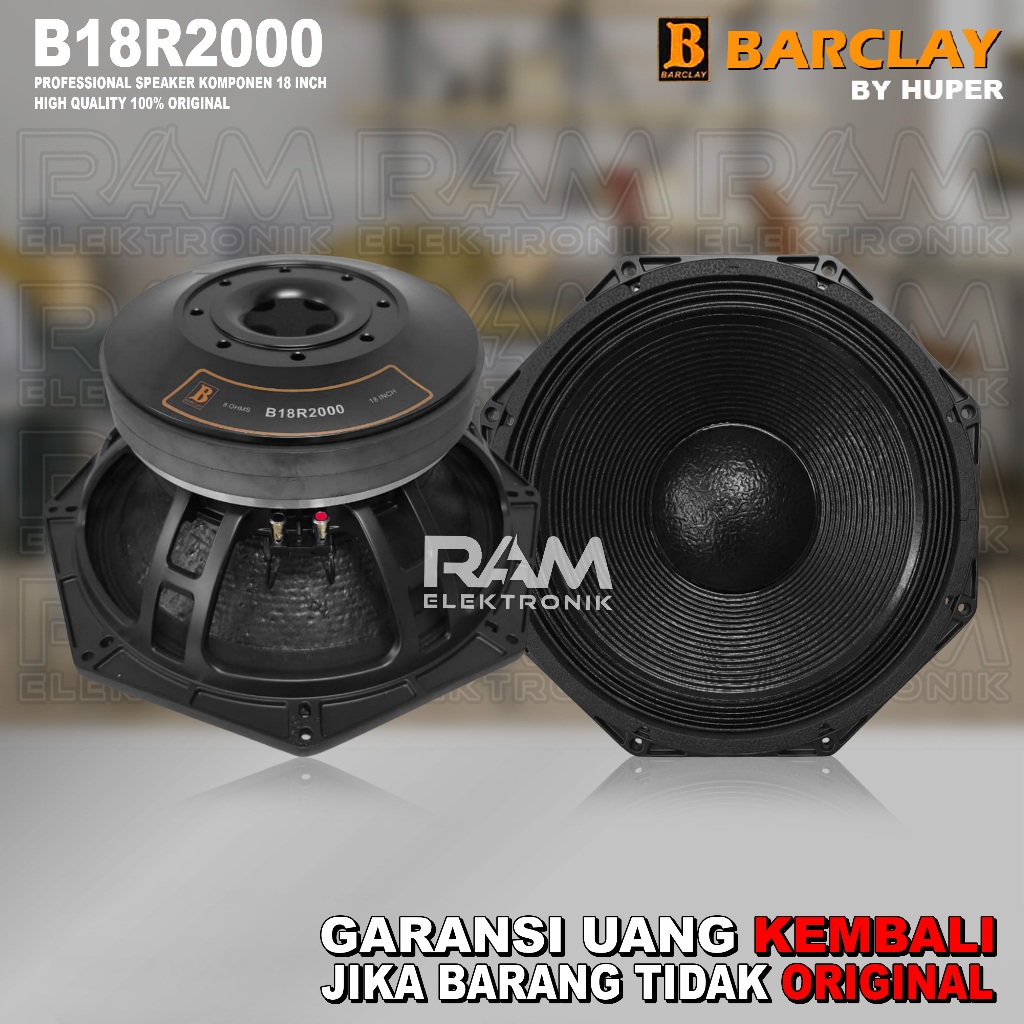 Komponen Speaker 18 Inch BARCLAY B18R2000 | B18 R2000 Coil 6 Inch Double Magnet Original