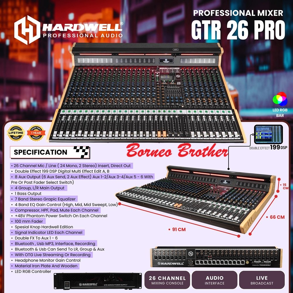 Hardwell GTR 26 PRO Original Mixer Audio 26 Channel w/ Double Effect & Audio Interface