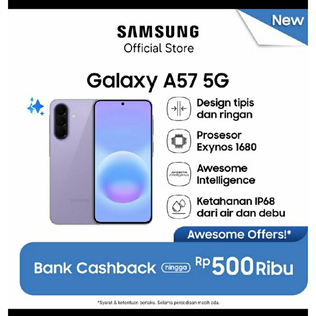 HP Samsung Galaxy A57 5G 8/256 GB Super AMOLED+ 6.7 Inci 120Hz