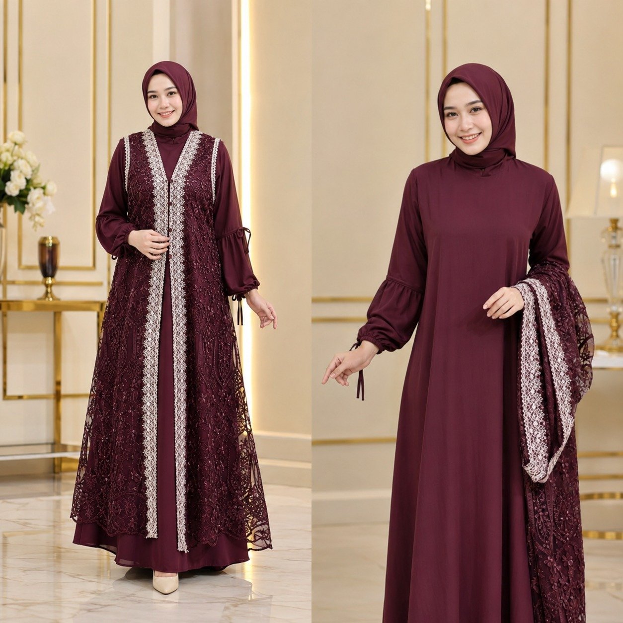 Gamis Mewah Elegant Terbaru Naura Maxy BO Bahan Ceruty Baby Doll Mix Brukat Renda Full Brukat LD 100