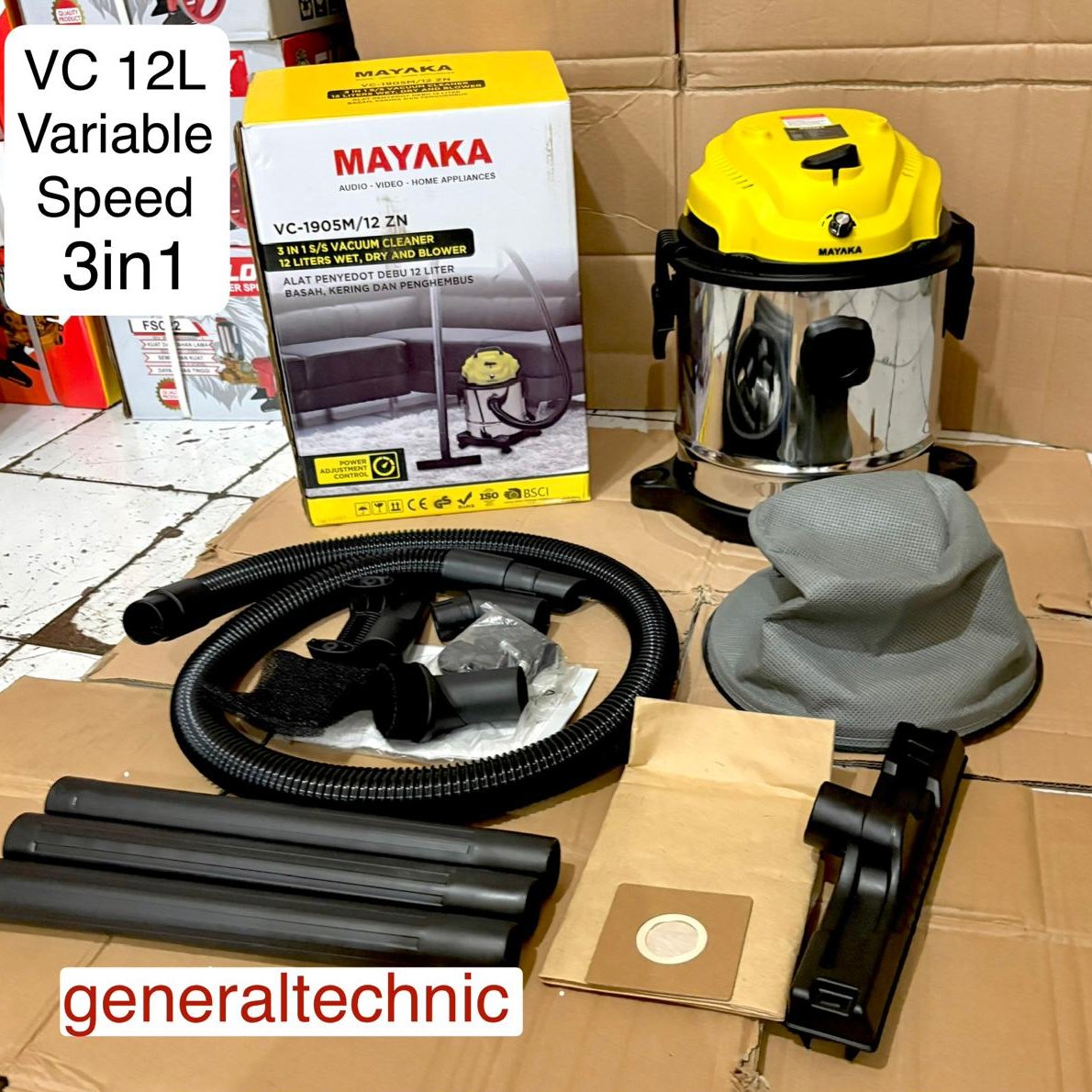 Vacuum Cleaner Mayaka Mayaka VC1905M Variable Watt 12Liter  Mayaka Vacuum Cleaner Multipro Low Watt