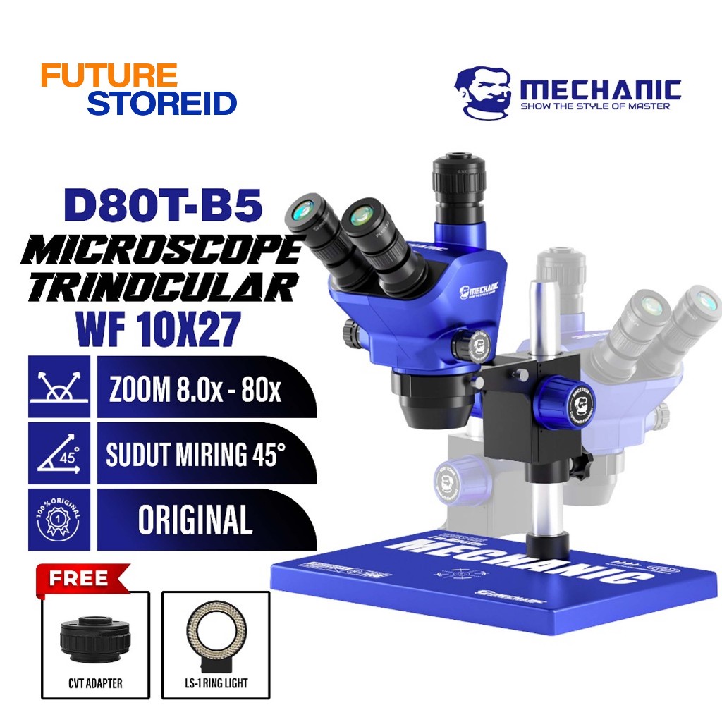MIKROSKOP TRINOKULAR MECHANIC D80T GALILEO OPTICAL SYSTEM 80X ZOOM - MIKROSKOP SUPER ZOOM TEKNISI HA