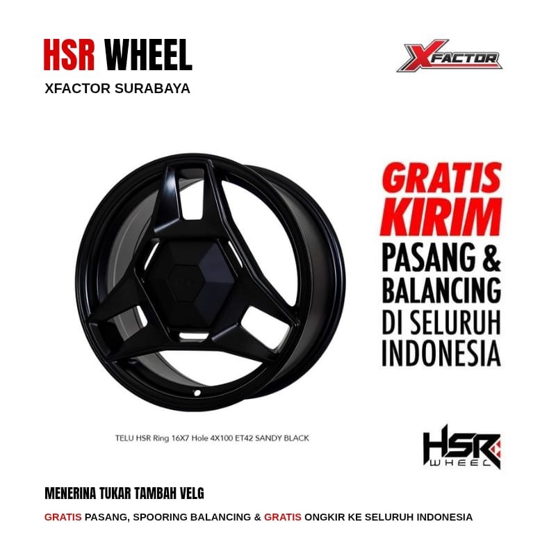 VELG MOBIL R16 HSR TELU HSR R16X7 4X100 ET42 SANDY BLACK 4 PCS VELG