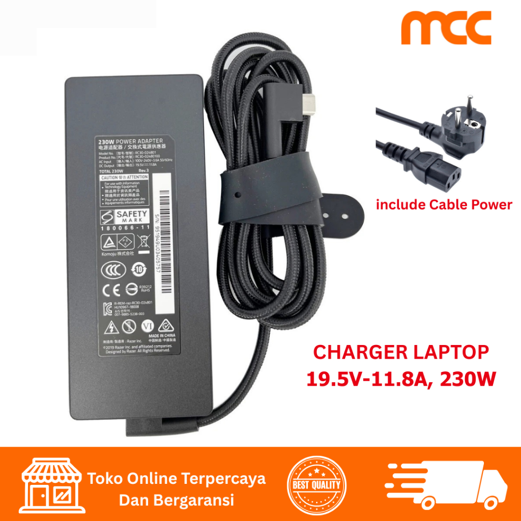 Adaptor 230W 19.5V 11.8A Charger Razer Blade14 15 17,Blade Pro17/4K,RZ09 RTX4060 RTX3060 RTX3080 Gam
