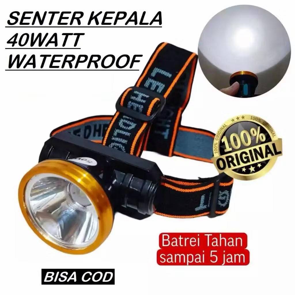 Senter Kepala Headlamp T40 40W Cahaya Putih LED Chargeable Senter Serbaguna Senter Camping Hiking Be