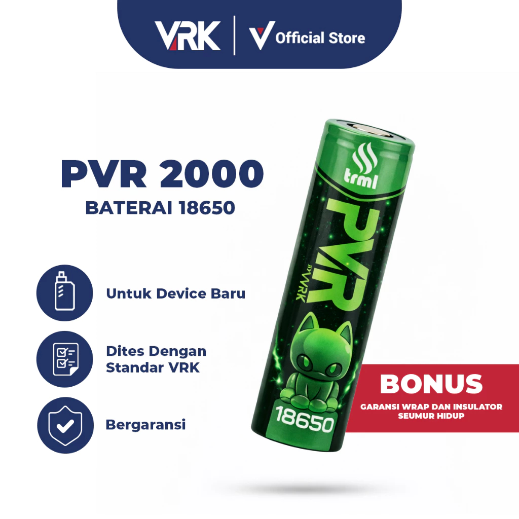 BATERAI 18650 BATTERY 18650 VRK 18650 VRK 2000 PVR 2000 BATERAI DEVICE BARU