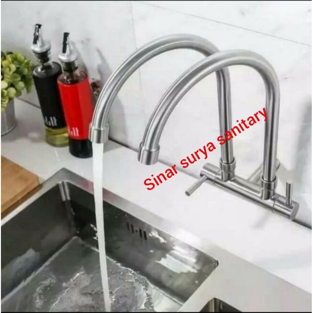 Kran cuci piring pipa cabang / kran sink double / keran cuci piring angsa 2 cabang