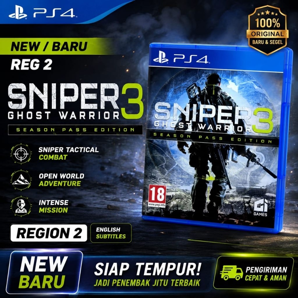 New/Baru Kaset Ps4 Bluray Disc BD Ps4 Sniper Ghost Warrior 3