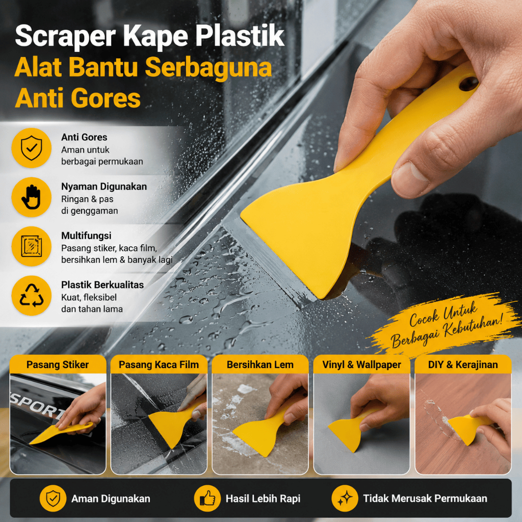 Scraper Kape Plastik - Alat bantu Pasang Anti Gores, Rakel Stiker Kaca Film Pembersih Lem Vinyl Wall