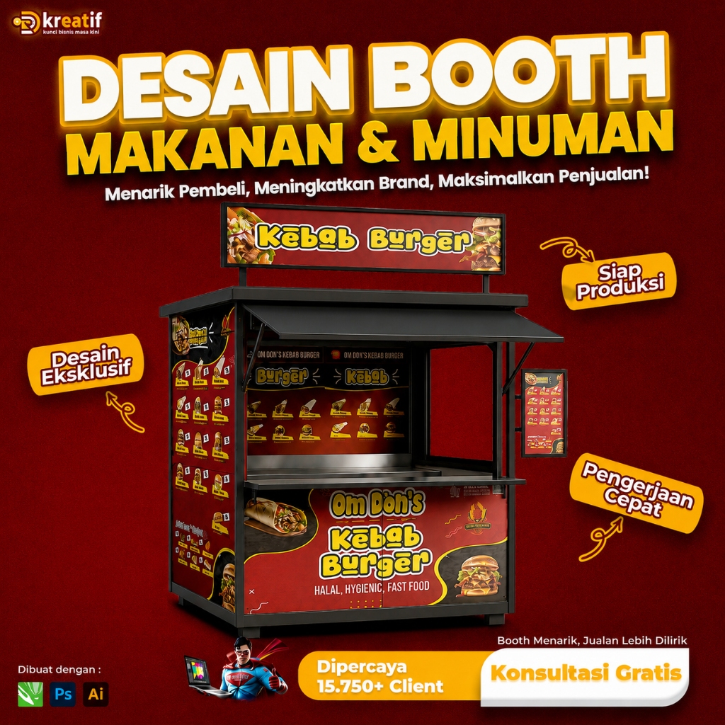 Jasa Desain Booth Gerobak Makanan Minuman Custom Profesional Siap Produksi