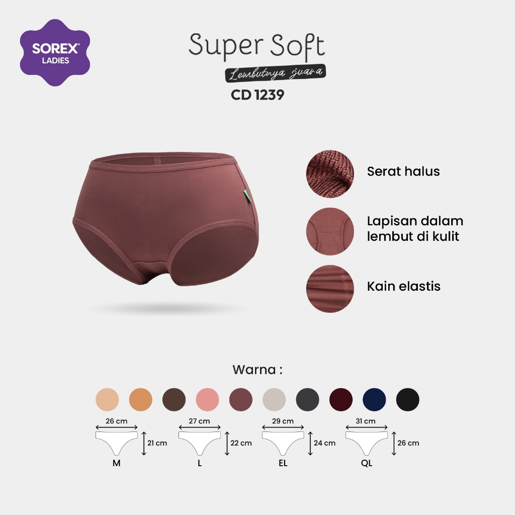 Sorex Cd Basic Super Soft Celana Dalam Wanita Adem Midi 1239 ( Warna Random )