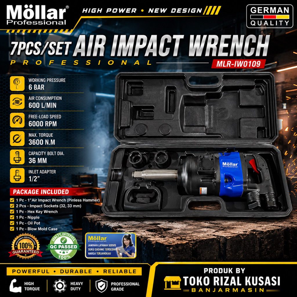 Air impact wrench 1” MOLLAR / Alat buka baut roda truck 1” MOLLAR
