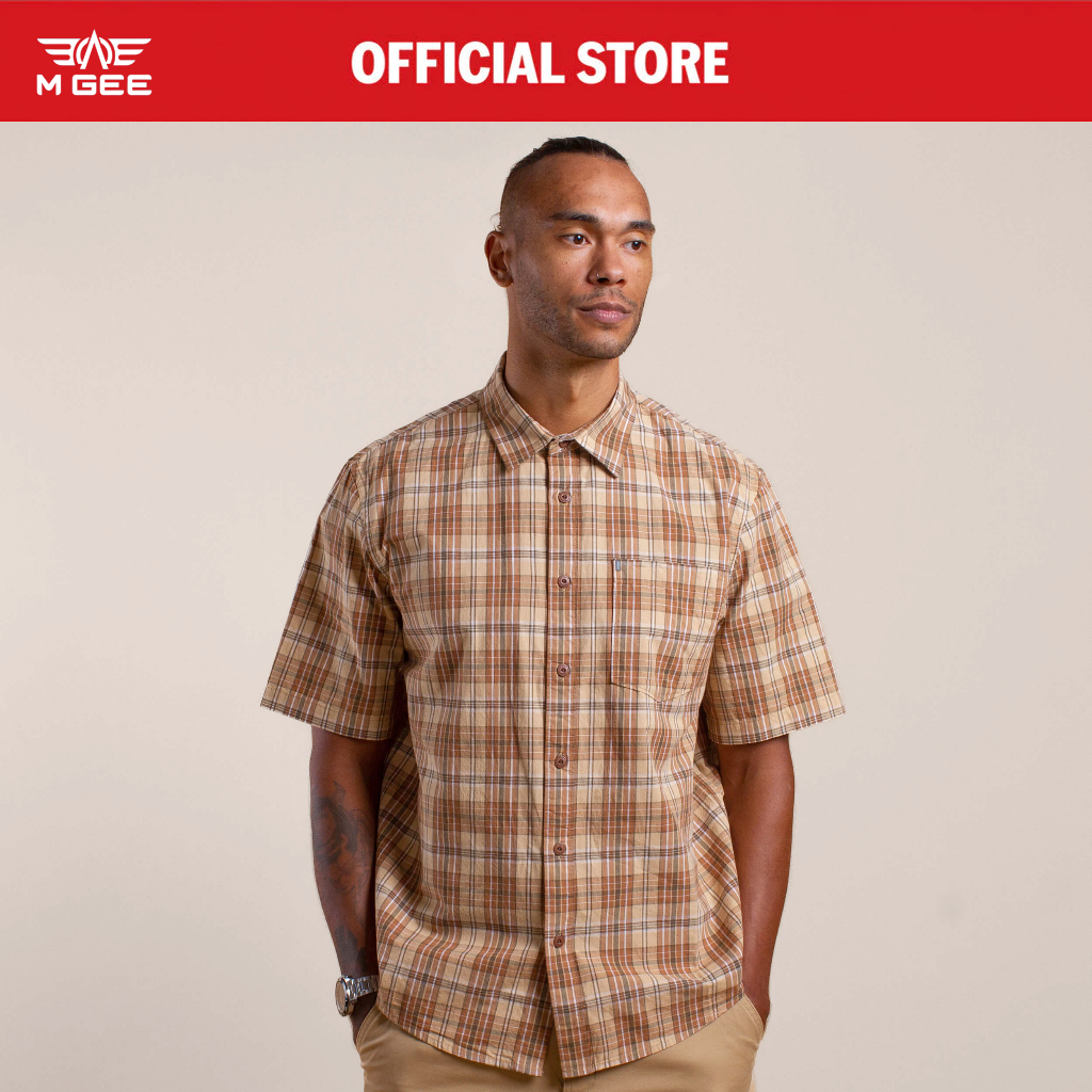 MGEE Kemeja Pria Lengan Pendek Reguler Shirt Regular ALTO C123 Brown