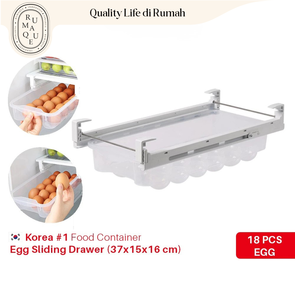 Food Container Egg Sliding Drawer (37*15*16 cm) -tempat telur di kulkas untuk 18 pcs telur kotak pen